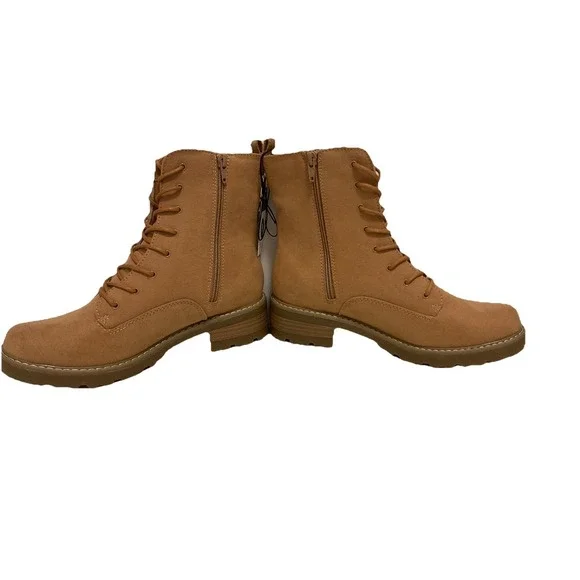 Universal Thread Combat Boots Women's 9 Tan Suede Lace-up Zip Up Memory Foam - Picture 2 of 5